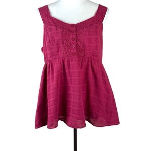 Torrid Burgundy Sleeveless Eyelet Babydoll Top Size 00‎
